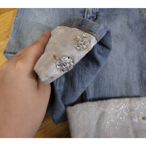 Mary-Kate and Ashley Girls Jeans Size 4 Sparkle Cuff Rhinestone Denim Pants Y2K - Picture 5 of 14
